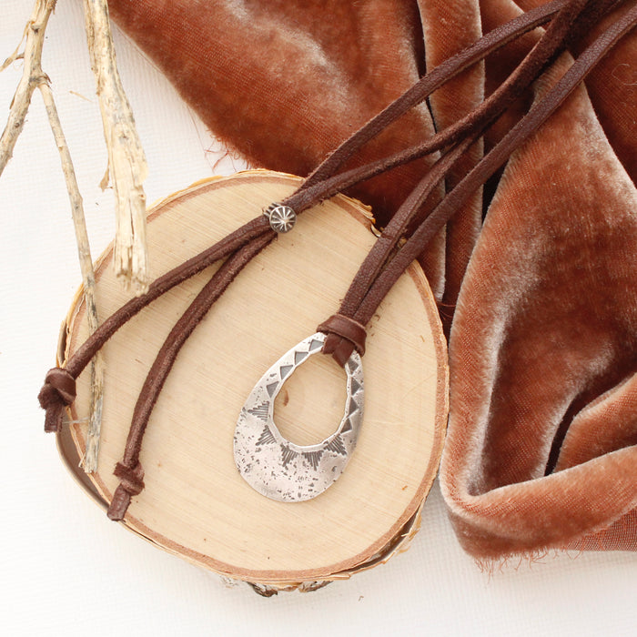 Pakal Teardrop Adjustable Leather Necklace