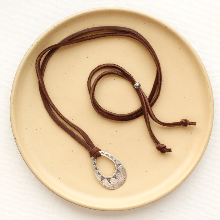 Pakal Teardrop Adjustable Leather Necklace