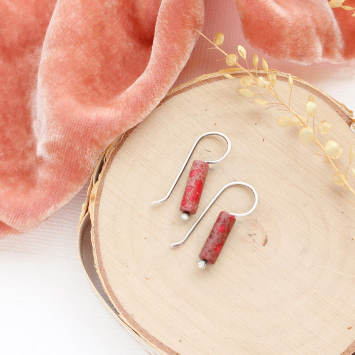 Magenta Sediment Jasper Lobe Hugger Earrings