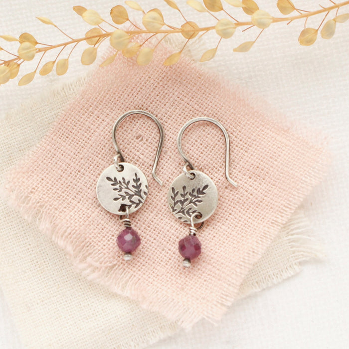 Mini Sprout Purple Ruby Dangle Earrings