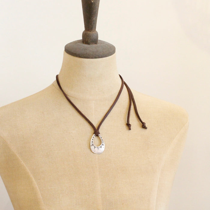 Pakal Teardrop Adjustable Leather Necklace