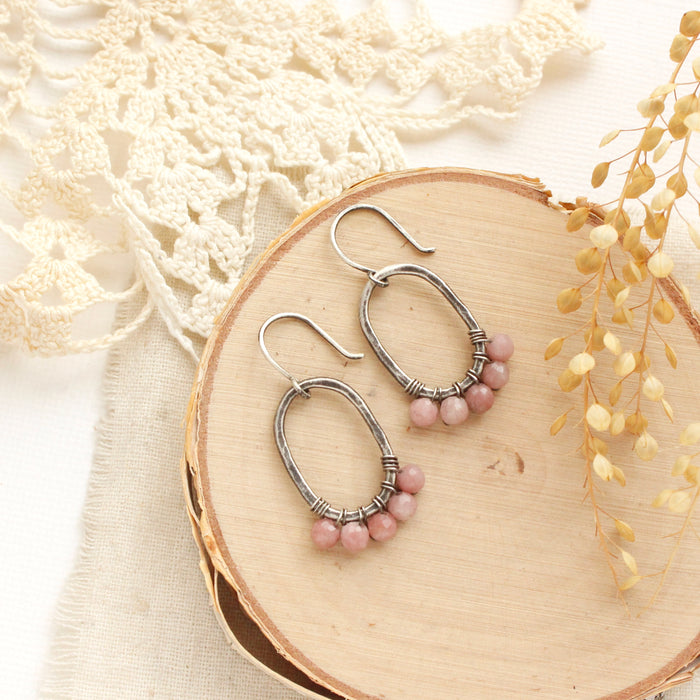 Rhodonite Wrapped Oval Earrings
