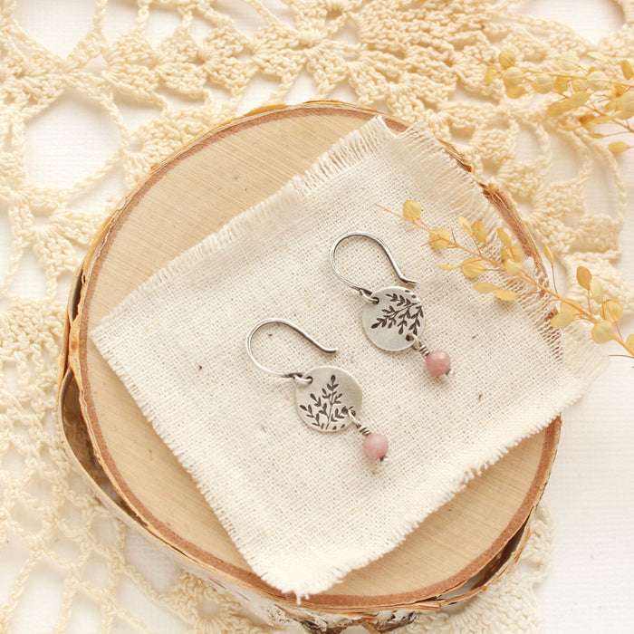 Mini Sprout Rhodonite Earrings