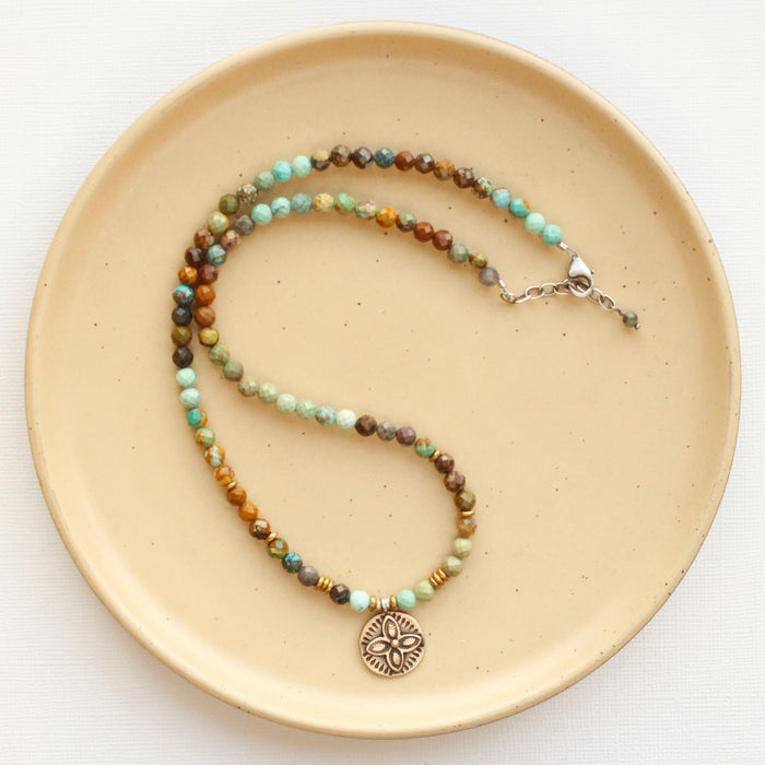 Bronze Wanderer Coin Turquoise Ombre Necklace