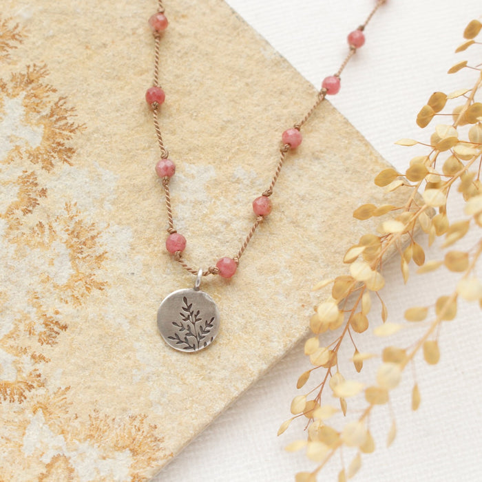 Mini Sprout Knotted Rhodonite Necklace