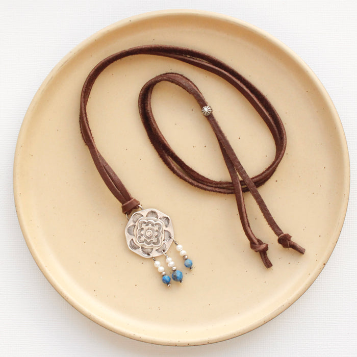 Talara Medallion Milos Adjustable Leather Necklace