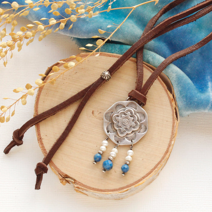 Talara Medallion Milos Adjustable Leather Necklace