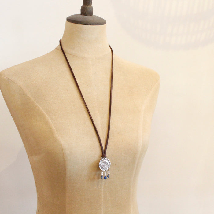 Talara Medallion Milos Adjustable Leather Necklace