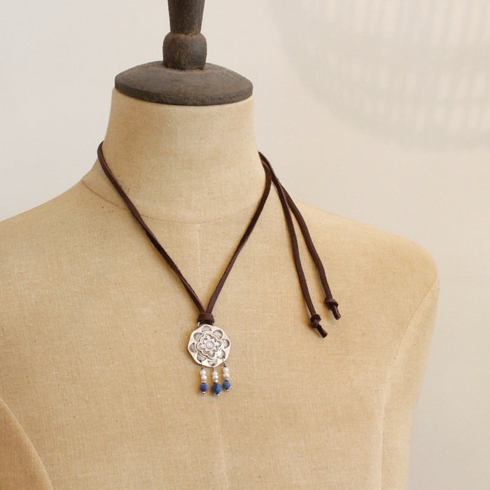 Talara Medallion Milos Adjustable Leather Necklace