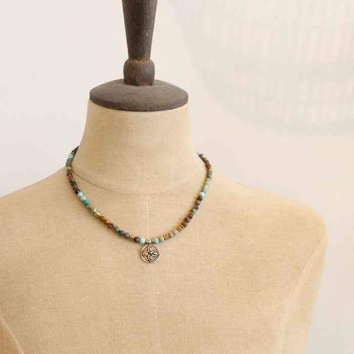 Bronze Wanderer Coin Turquoise Ombre Necklace