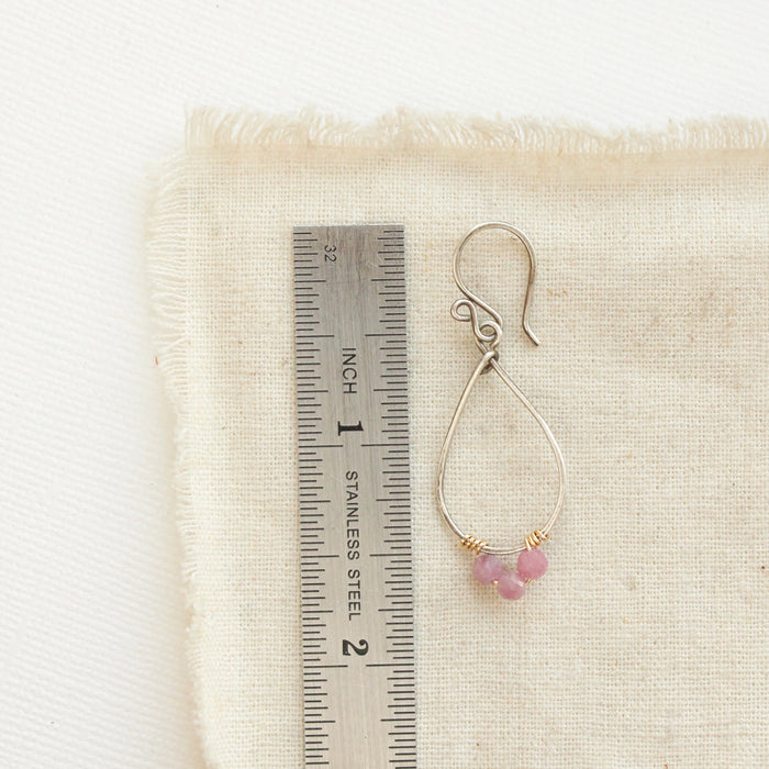 Pink Ruby Wrapped Teardrop Hoop Earrings