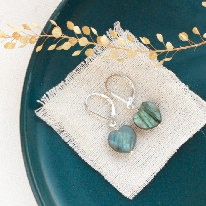 Labradorite Heart Earrings