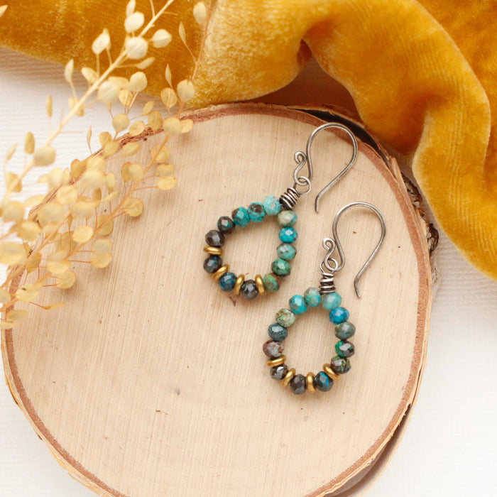 Chrysocolla Stone Hoop Earrings