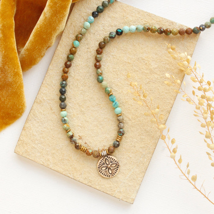 Bronze Wanderer Coin Turquoise Ombre Necklace