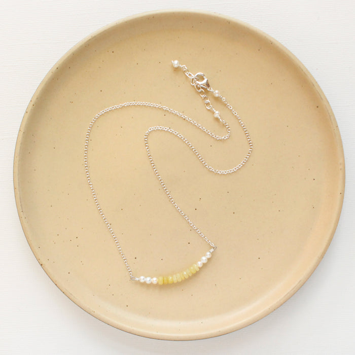 Yellow Opal & Pearl Bar Necklace