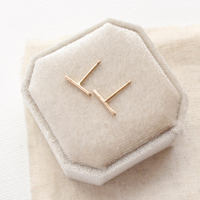 Hammered Solid Gold Bar Post Earrings