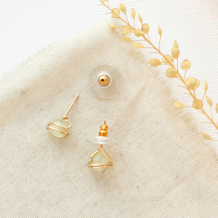 Wrapped Prehnite Post Earrings