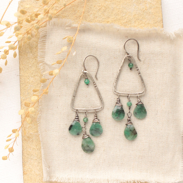 Emerald Trio Triangle Hoop Earrings