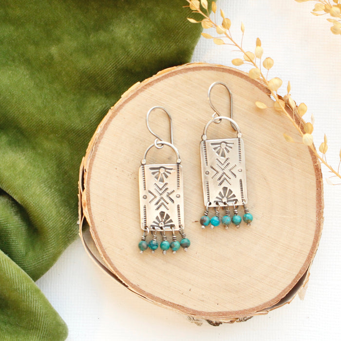 Turquoise Fringe Sun Bar Earrings