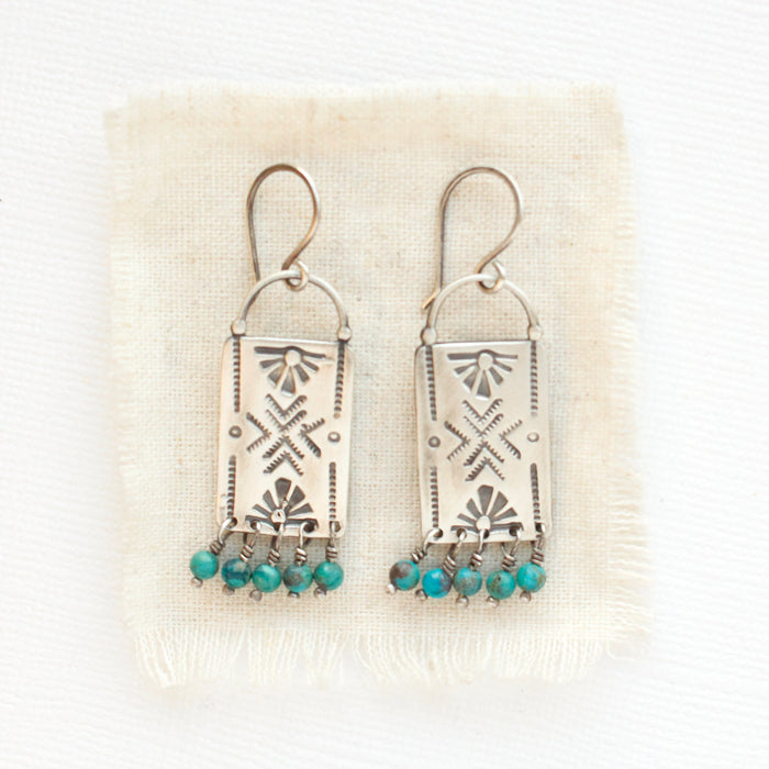 Turquoise Fringe Sun Bar Earrings