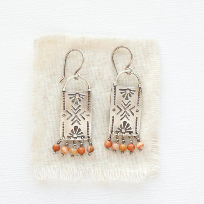 Red Malachite Fringe Sun Bar Earrings