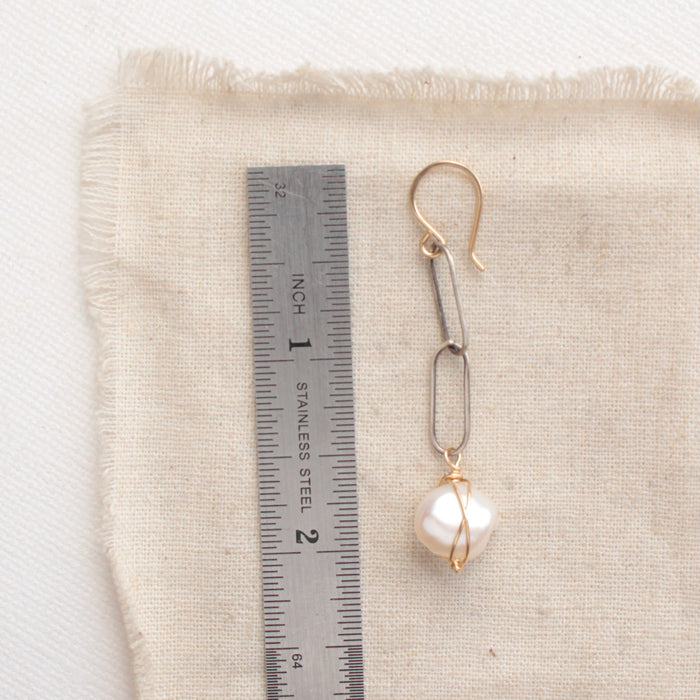 Mixed Metal Pearl & Chain Earrings