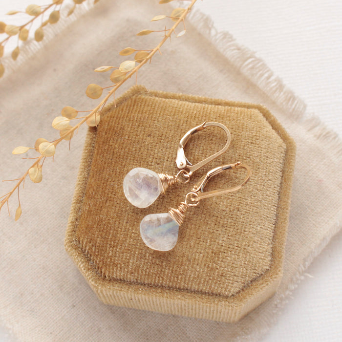Moonstone Drop Gold Earrings