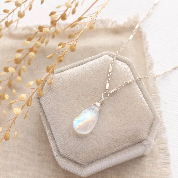 Rainbow Moonstone Drop Necklace