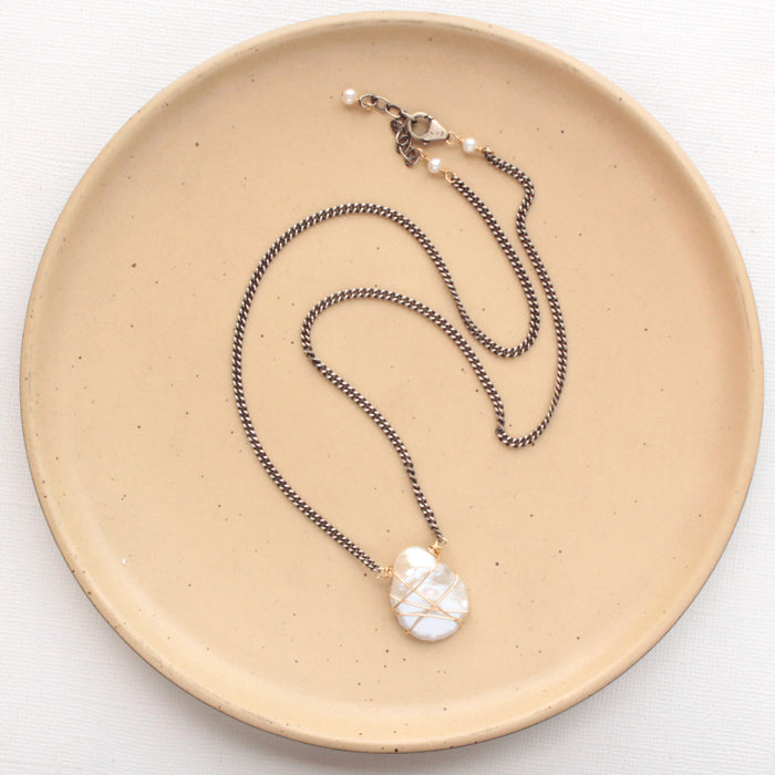 Organic Pearl Mixed Metal Necklace