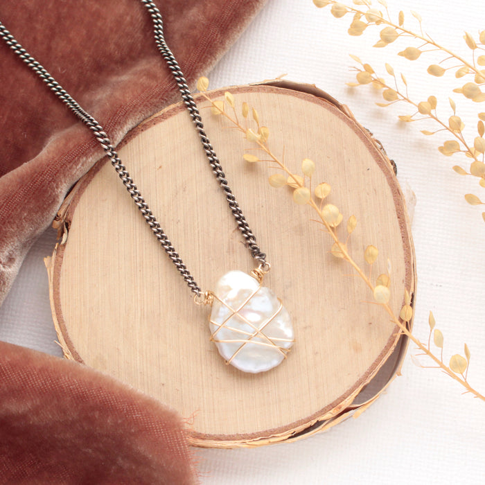 Organic Pearl Mixed Metal Necklace