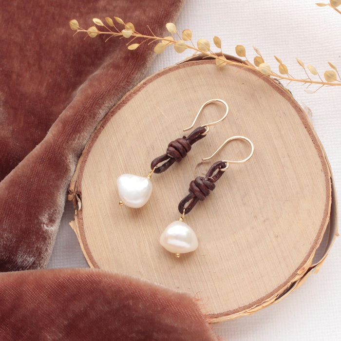 Pearl & Leather Earrings