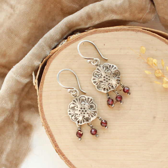 Scalloped Garnet Earrings