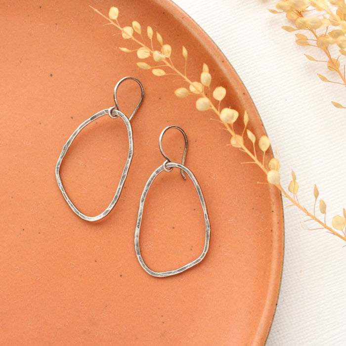 Forged Organic Silver Hoop Earrings