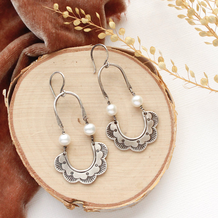 Pearl Columbine Hoop Earrings