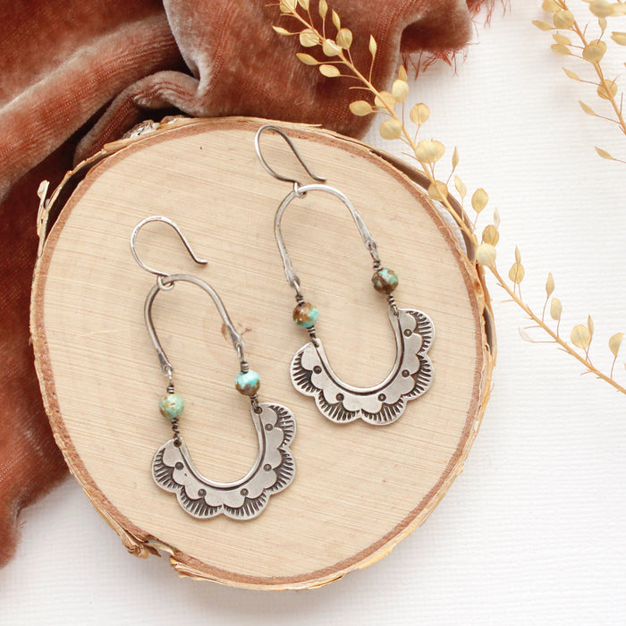 Speckled Turquoise Columbine Hoop Earrings