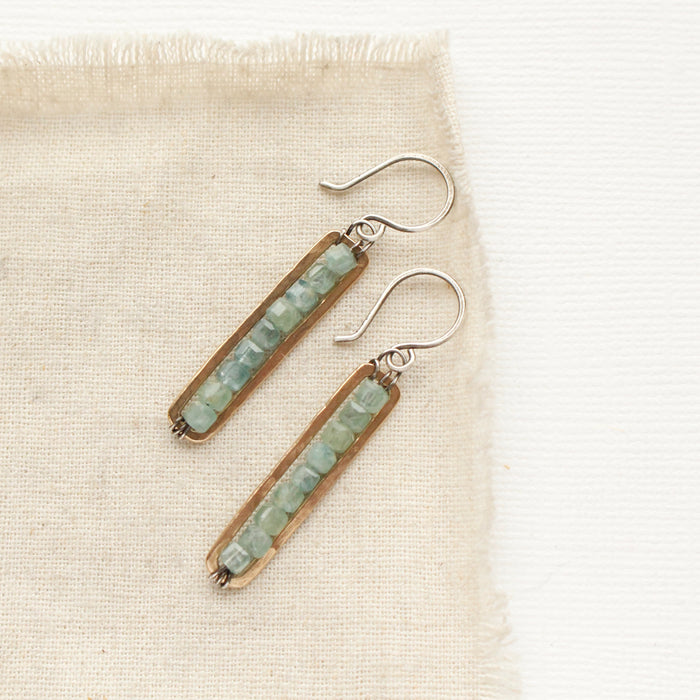 Apatite Beaded Bronze Bar Earrings
