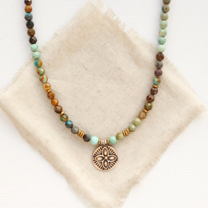 Bronze Wanderer Coin Turquoise Ombre Necklace
