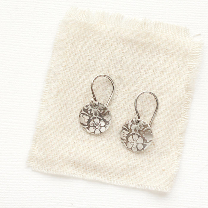 Siena Embossed Silver Disc Earrings
