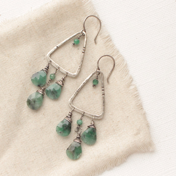Emerald Trio Triangle Hoop Earrings