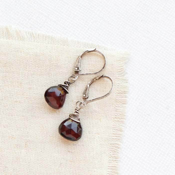 Garnet Drop Oxidized Silver Earrings