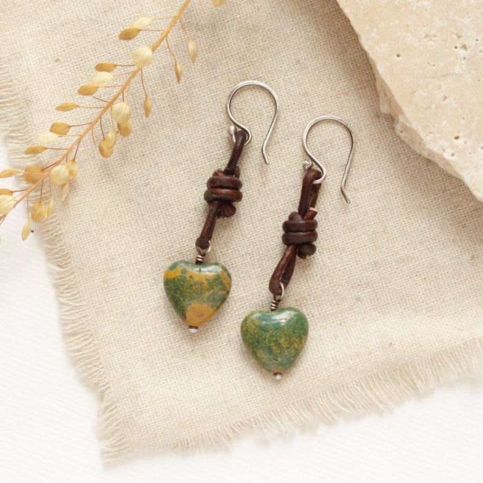 Turquoise Heart Leather Earrings