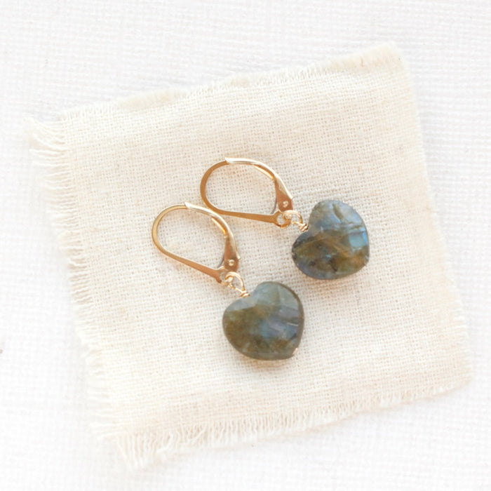 Labradorite Heart Earrings