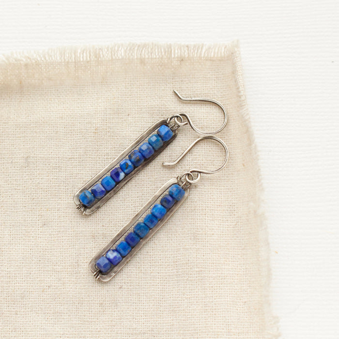 Lapis Beaded Bar Earrings