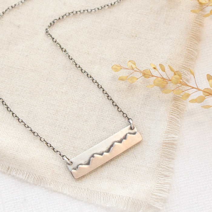 Bronze & Silver Mountain Range Bar Necklace
