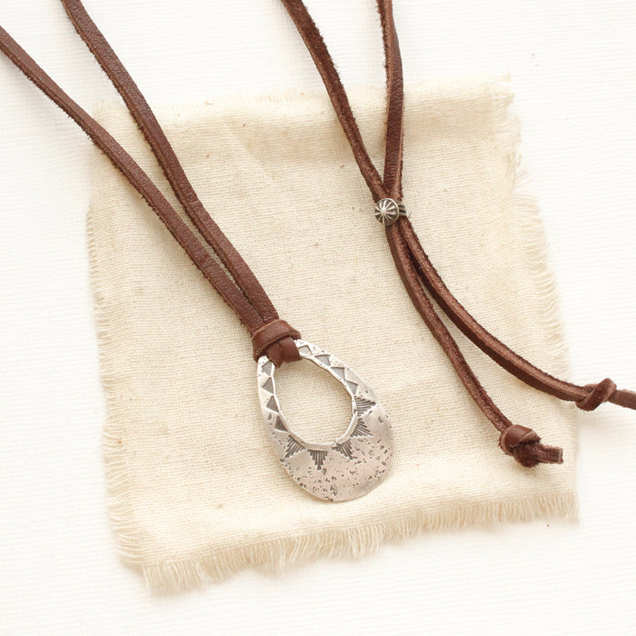 Pakal Teardrop Adjustable Leather Necklace