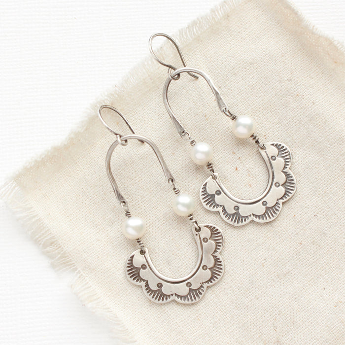 Pearl Columbine Hoop Earrings