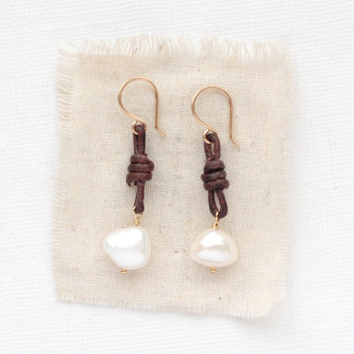 Pearl & Leather Earrings