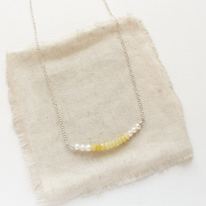 Yellow Opal & Pearl Bar Necklace
