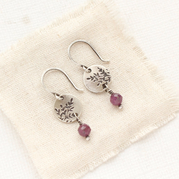 Mini Sprout Purple Ruby Dangle Earrings