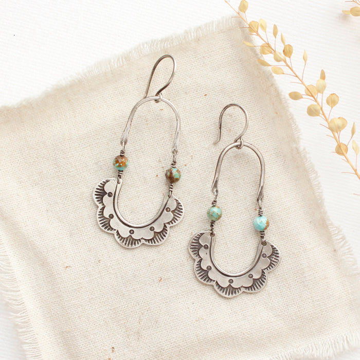 Speckled Turquoise Columbine Hoop Earrings